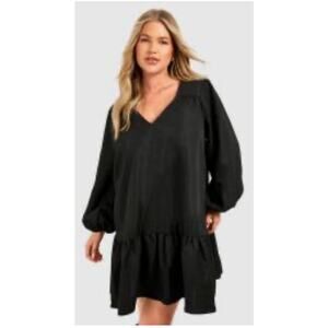 Made in Italy Linen Tunic Dress Black Ruffle Bell Sleeve Boho Bohemian Summer